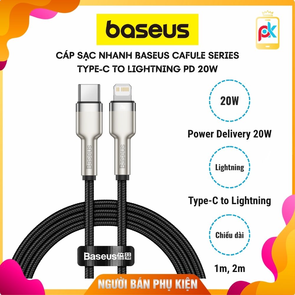 Cáp sạc nhanh Baseus Cafule Series Type-C to Lightning PD 20W – Hỗ trợ sạc nhanh iPhone, bền bỉ với đầu kim loại
