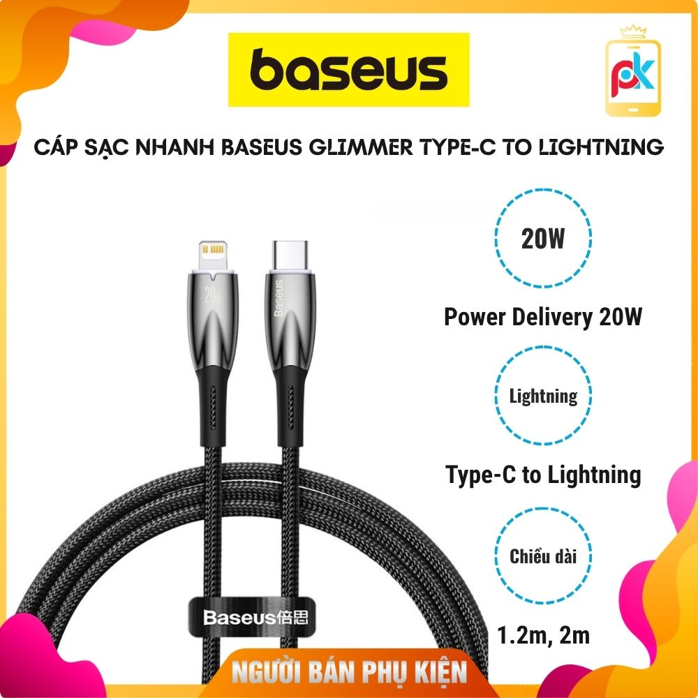 Cáp sạc nhanh Baseus Glimmer Type-C to Lightning – Hỗ trợ PD 20W, thiết kế phát sáng thời trang cho iPhone 14 Series