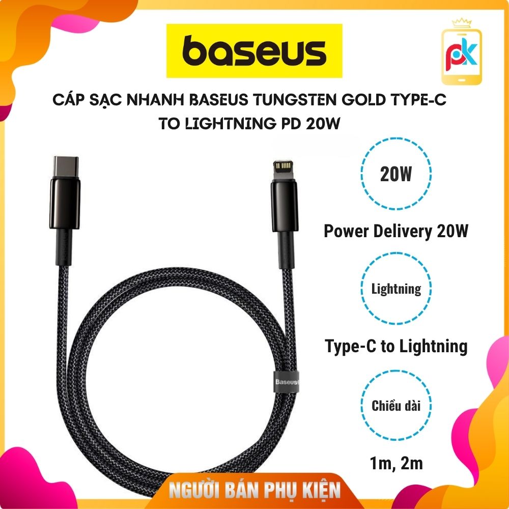 Cáp sạc nhanh Baseus Tungsten Gold Type-C to Lightning PD 20W – Sang trọng, siêu bền, sạc nhanh chuẩn Apple