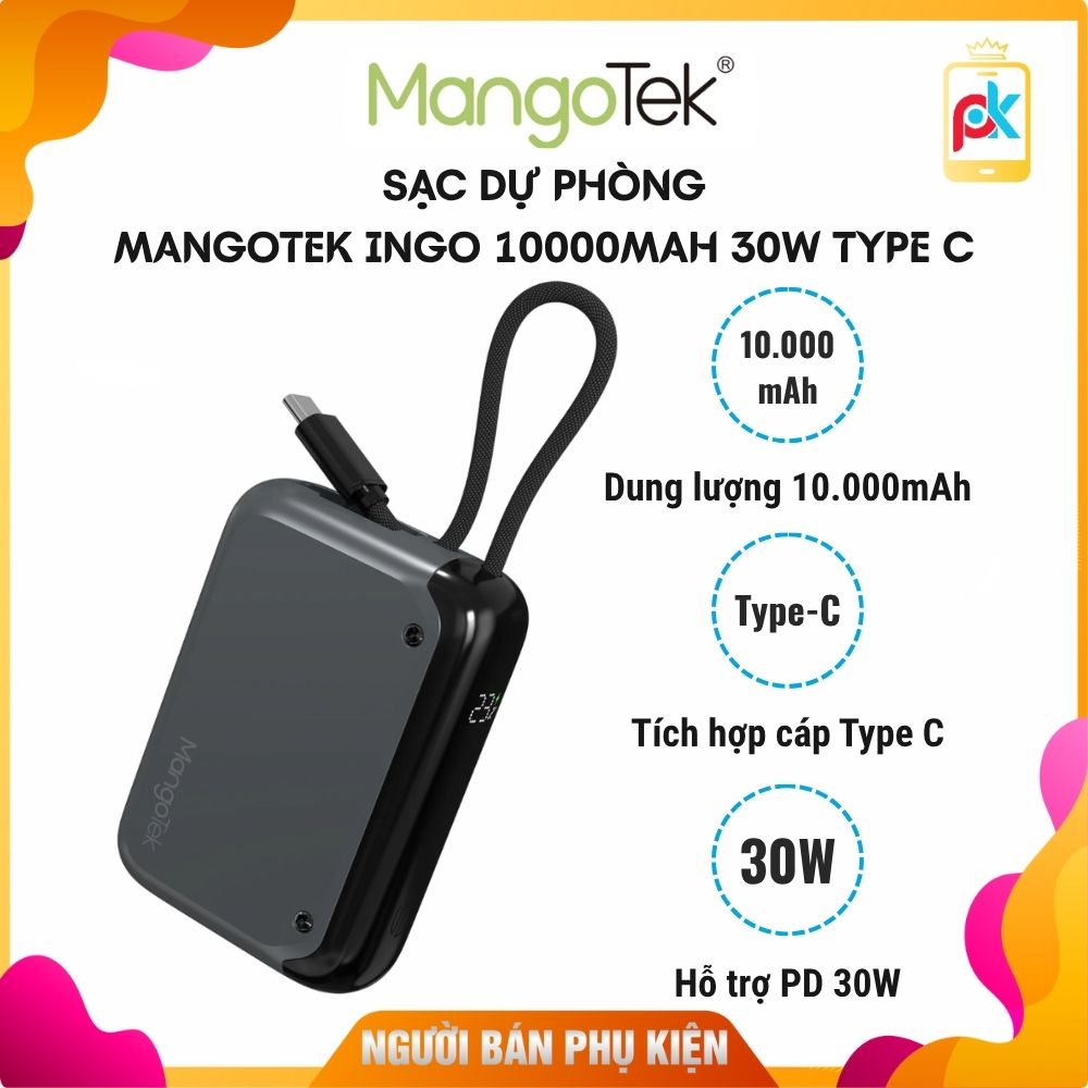 Sạc Dự Phòng Mangotek InGo 10000mAh 30W Type C - Sạc Nhanh 2 Chiều, Nhỏ Gọn