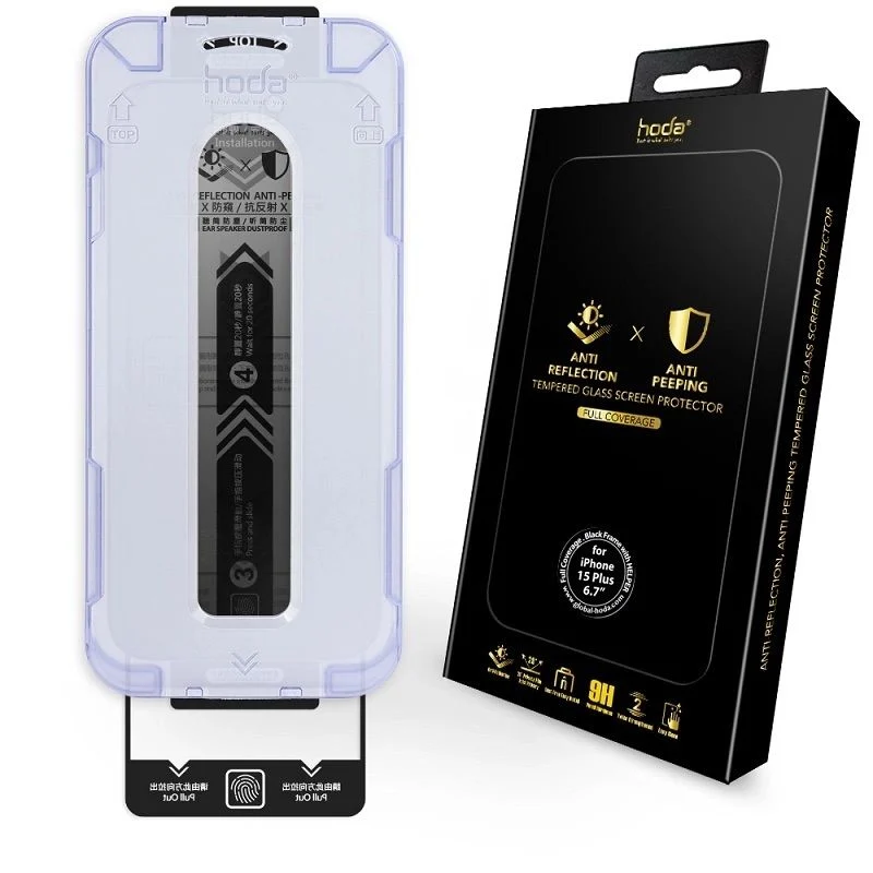 Kính cường lực HODA 2in1 Chống nhìn trộm + Chống chói iPhone 16/15/14 Series [Có Khung Dán] - Viền Đen Siêu Mỏng - Chống xước, va đập