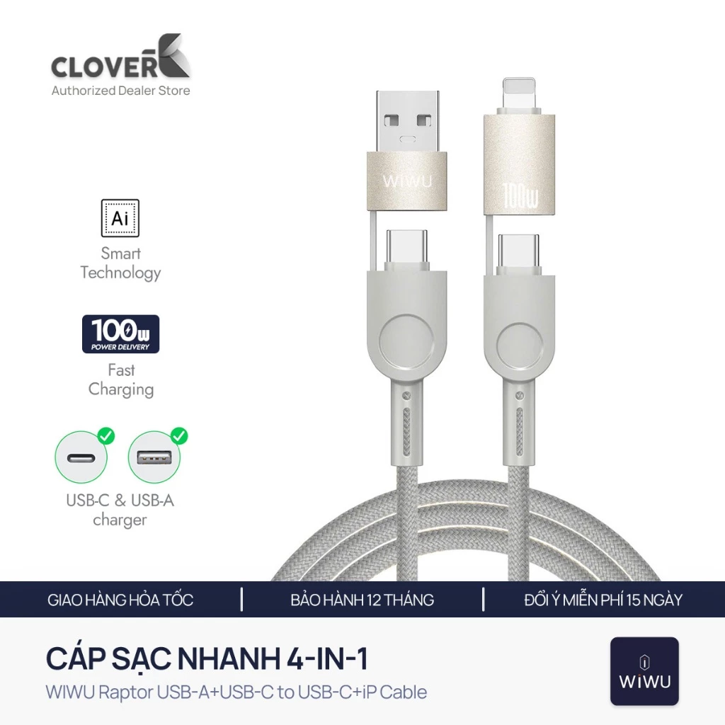 Cáp Sạc Nhanh Wiwu Raptor 100W - 4in1
